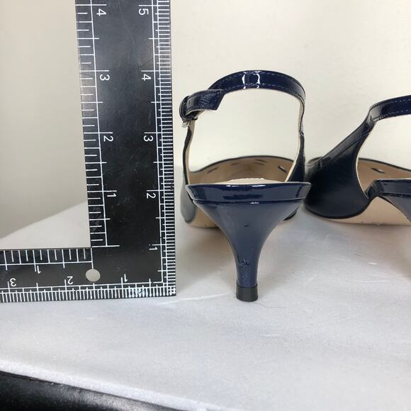 L.K. Bennett Shoe Sling Back Kitten Heel Cut Out Pointed Toe Navy Blue Chic 38.5 - Picture 5 of 14